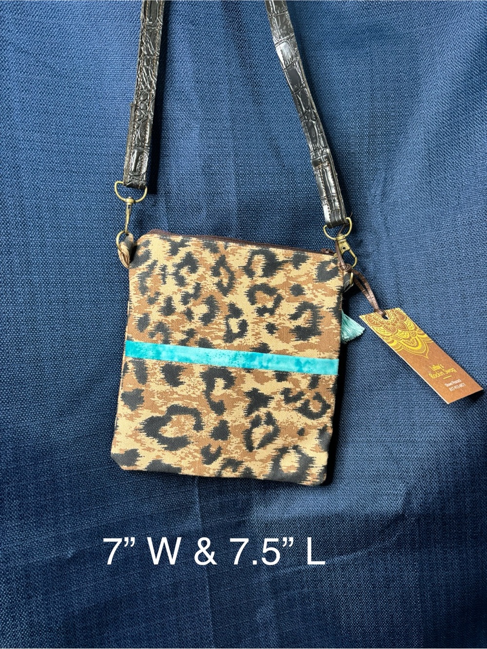 Leopard Print Crossbody Bag with Teal Accent